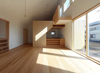 Obraz premium Modern Minimalist Home Interior Design With Wooden Floors