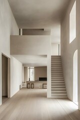 Fototapeta premium Modern Minimalist Interior Design With White Walls and Wooden Floor