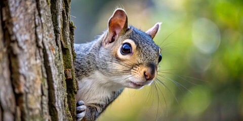 A sleek gray squirrel with a distinctive black stripe across its forehead, commonly referred to as a "gray