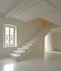 Obraz premium White Staircase in Minimalist Interior Design