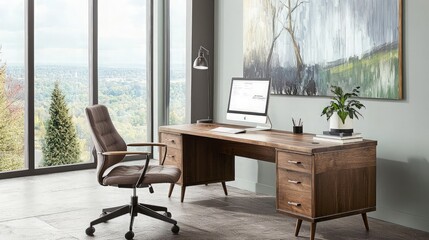 Fototapeta premium Modern Home Office with a View