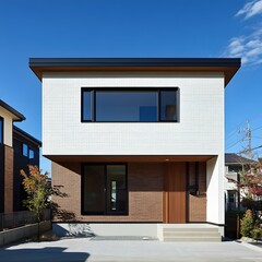 Modern Brick House with Wooden Door and Windows