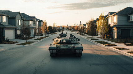 Obraz premium tank driving through a town