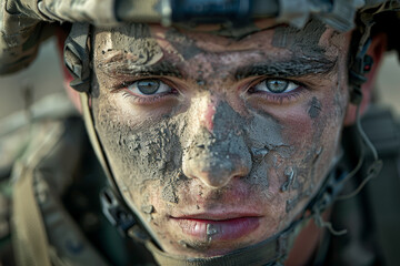 Fototapeta premium A man with a dirty face and a helmet on