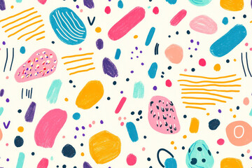 Fun colorful line doodle seamless pattern. Creative minimalist style art background for children.