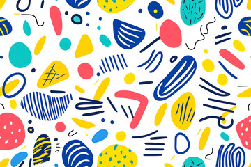 Fun colorful line doodle seamless pattern. Creative minimalist style art background for children.