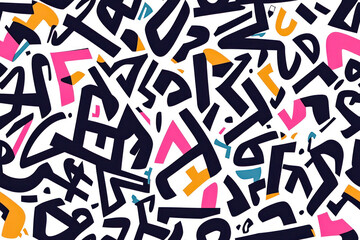 Modern Arabic calligraphy seamless pattern with random arabic letter doodles.