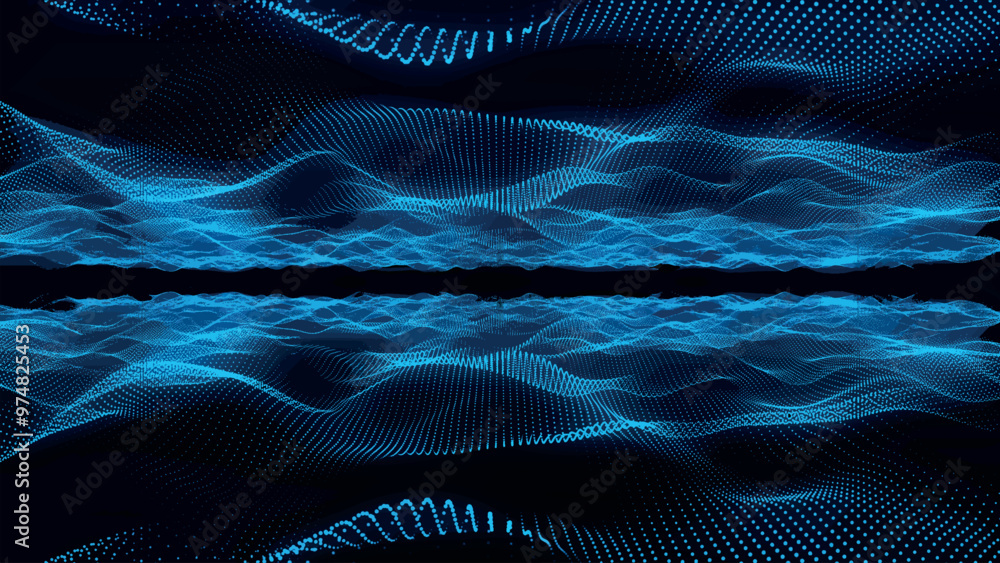 Poster futuristic point wave of particles. visualization of sound waves. technology or science banner. abst