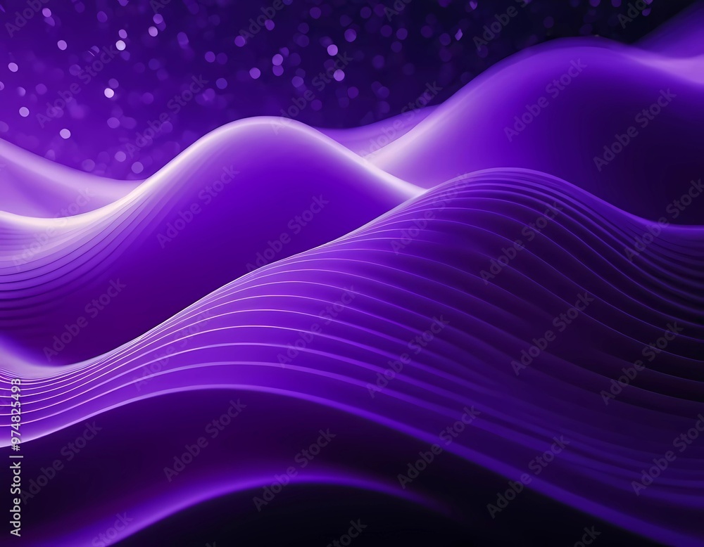 Poster soft, flowing 3d waves form an abstract pattern in rich shades of purple and violet, evoking a sense