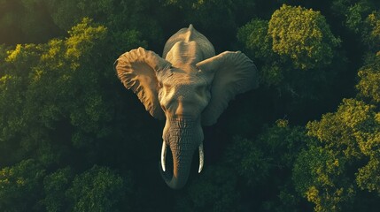 Aerial View of an Elephant Standing in a Lush Forest