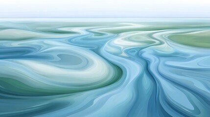 Abstract aerial view of a river winding through a green landscape.