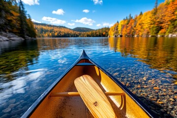 Autumn Canoeing in Canada visualized in a travel guide, highlighting iconic canoe routes through colorful landscapes like Algonquin Park and the Bowron Lakes