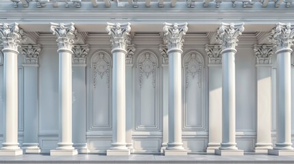 Obraz premium Rows of white columns on the facade of a building, suitable for architecture or design concepts
