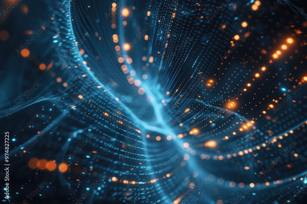 Poster computer-generated image of blue and orange light patterns