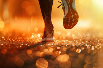 A blurry image of a person running with their feet in the air