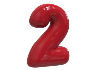 Number 2 3D balloon render collection with color red