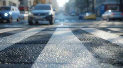A busy street with cars and a crosswalk