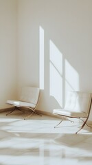 Minimalist White Chairs and Sunlight in a White Room