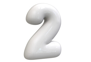 Number 2 3D balloon render collection with color white