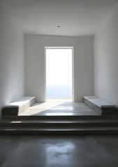 Fototapeta premium Minimalist Interior Design With White Walls And Large Window