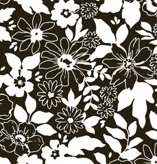 Obraz premium Flowers seamless pattern. vector illustration. Abstract flowers, floral vector with leaves