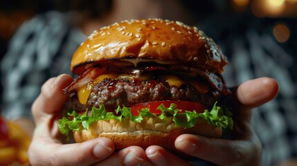 Close-up of a person holding a burger