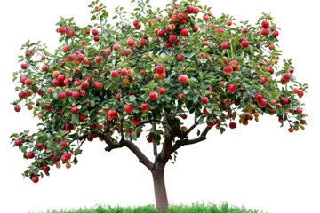 Obraz premium A picture of a tree with bright red apples hanging from its branches
