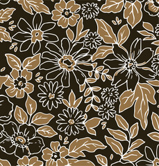 Flowers seamless pattern. vector illustration. Abstract flowers, floral vector with leaves