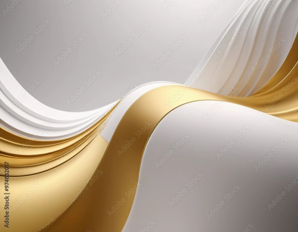 Poster the composition features smooth 3d waves in white and yellow, creating a harmonious blend of colors 