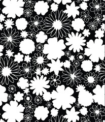 Flowers seamless pattern. vector illustration. Abstract flowers, floral vector with leaves