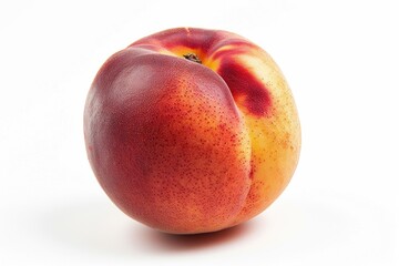 A single juicy peach sitting on a white surface