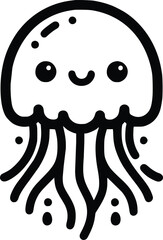 Cute Soft Jellyfish Black and White Illustration