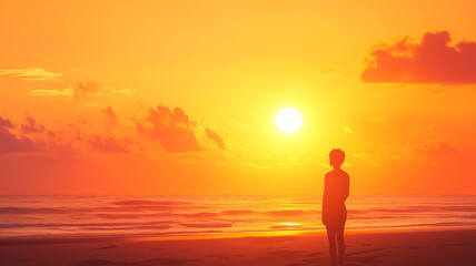 Fototapeta premium Summer Solstice Celebration, a person enjoying the longest day of the year at a beach