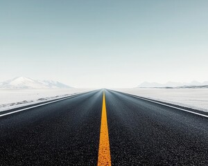 Naklejka premium A stretch of smooth asphalt road through a flat, open plain, with no cars in sight open road, asphalt, smooth surface