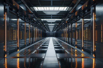 A long, narrow hallway with many windows and a bright light shining down