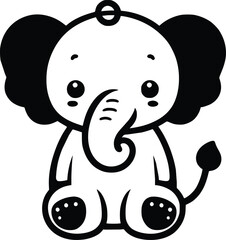 Cute Stuffed Elephant Black and White Illustration