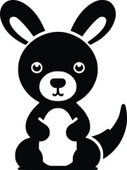 Cute Stuffed Kangaroo Black and White Illustration