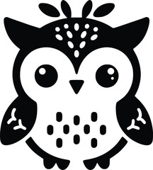 Cute Stuffed Owl Black and White Illustration