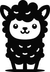Cute Cuddly Alpaca Black and White Illustration