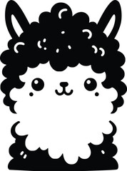 Cute Cuddly Alpaca Black and White Illustration