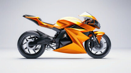 Fototapeta premium A highly detailed image of a modern sports motorcycle, featuring aerodynamic design, sleek lines, and high-performance elements, positioned against a pure white background.