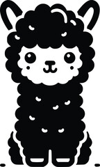 Cute Stuffed Cuddly Alpaca Black and White Illustration