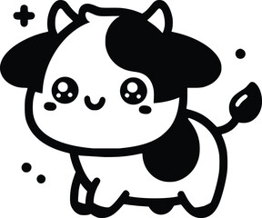 Cute Black and White Illustration of a Cuddly Cow