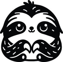 Cute Cuddly Sloth Black and White Illustration © dinil