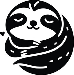 Black and White Illustration of a Cute Stuffed Cuddly Sloth