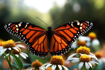 Fototapeta premium Creating a Butterfly Garden represented in a nature-themed infographic, showcasing the best flowers and plants to attract butterflies for a lively garden