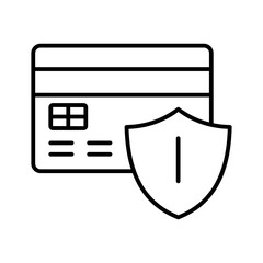 A simple illustration of a credit card with a shield symbol, indicating security.