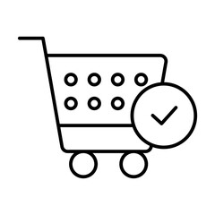 An illustration of a shopping cart with a checkmark, symbolizing successful purchase or selection.