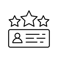 A minimalist design featuring two stars and a circular element, suggesting ratings or reviews.