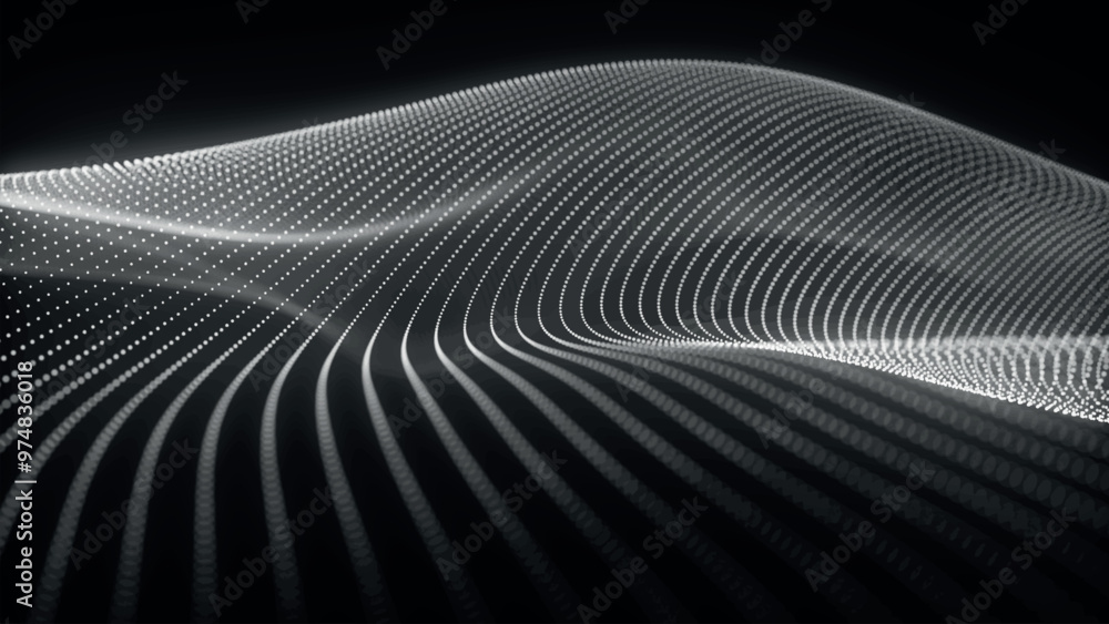 Poster futuristic point wave of particles. visualization of sound waves. technology or science banner. abst